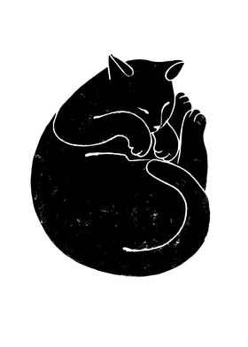 Sleeping Cat Linocut 