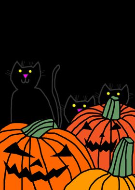 Black Cats Spooky Pumpkins