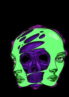 Skull Girl Purple Green 