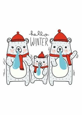 Winter bear family cartoon