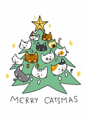 Merry Catmas tree cartoon