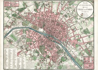 Vintage map of Paris 1821