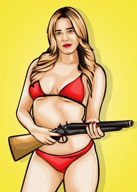 bikini girl with short gun