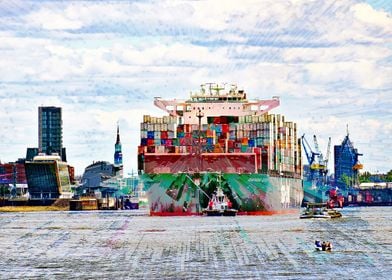 Containership leaving port