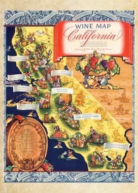 Old map Wine of California