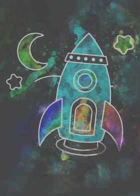 rocket ship watercolor 