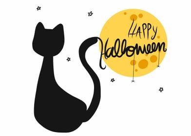 Halloween black cat moon