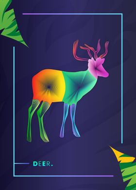 Deer Colorful Line Art
