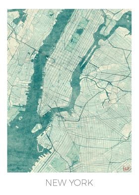 New York Map Blue