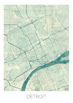 Detroit Map Blue