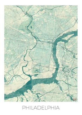 Philadelphia Map Blue