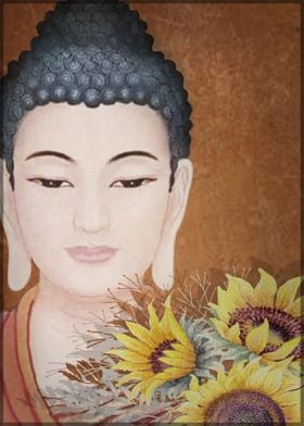 Buddha and sunflowers