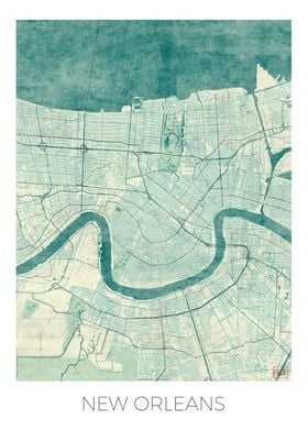 New Orleans Map Blue