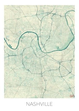 Nashville Map Blue