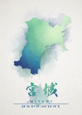 Miyagi Watercolor Map