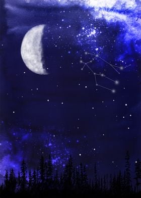 Starry Night and Moon