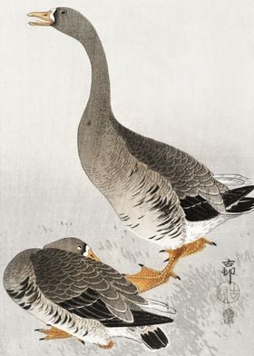 Two Geese Japanese woodcut