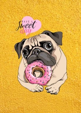 Puppy Pug with Pink Donut