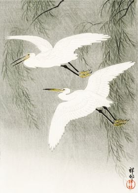 Egrets flying Japanese art