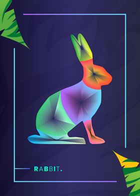 Rabbit Colorful Line Art