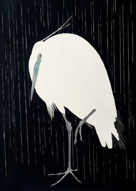 Egret in rain Japanese art