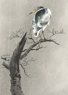 Heron on tree Japanese art