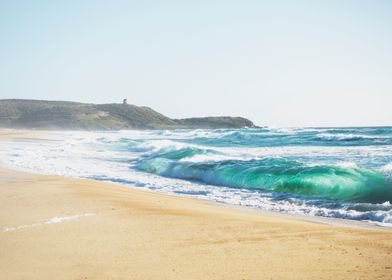 Waves crashing on beach