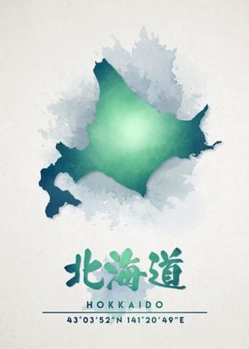 Hokkaido Watercolor Map