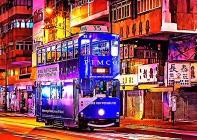 Night tram in Hong Kong