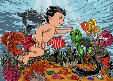 Child under the sea