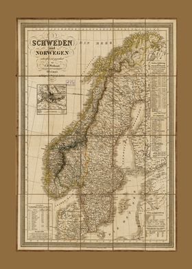 Map of Sweden Norway 1847