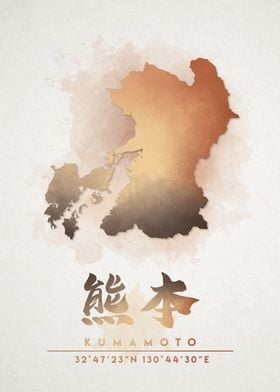 Kumamoto Watercolor Map