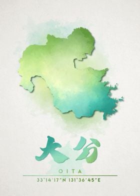 Oita Watercolor Map