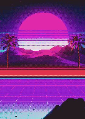 80s Sunset Pixel Art