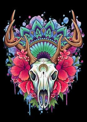 Neo Traditional Stag Skull