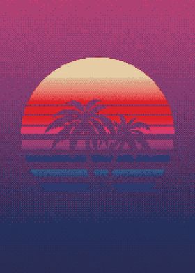 80s Sunset Pixel Art