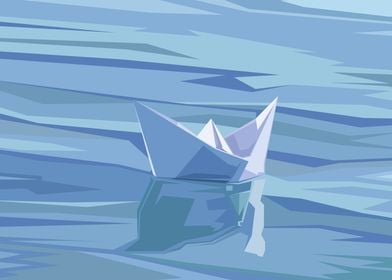 blue single paper ship 