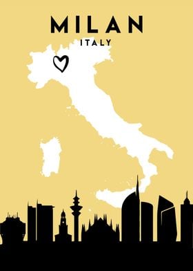 Milan Map Skyline Italy