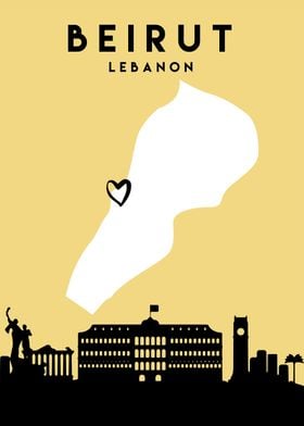 Beirut Map Skyline Lebanon