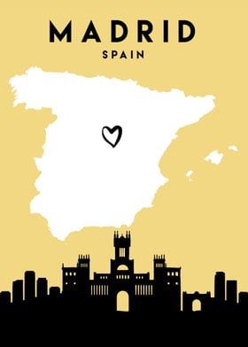 Madrid Map Skyline Spain