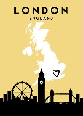 London Map England Heart