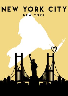 New York Map City Heart