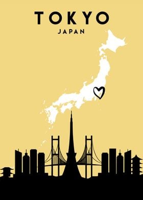 Tokyo Map Skyline Japan