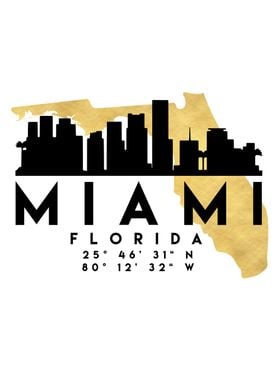 Miami Map Skyline Florida