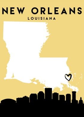 New Orleans Map Skyline