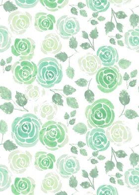 Green watercolor roses