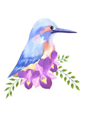 Kingfisher on orchids