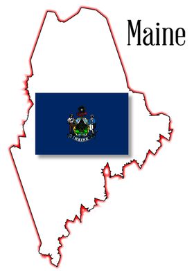 Maine State Map and Flag