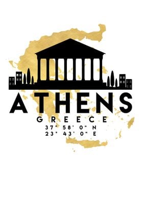 Athens Map Skyline Greece