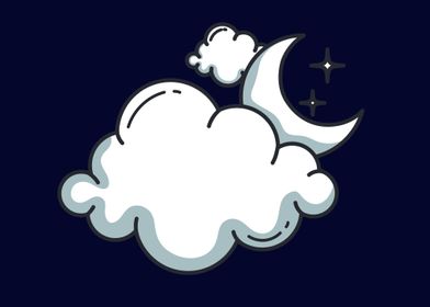 cute moon with cloud